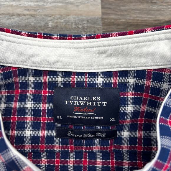 Charles Tyrwhitt Weekend Tattersall Plaid Mens XL Extra Slim Fit Button Shirt - Picture 4 of 8